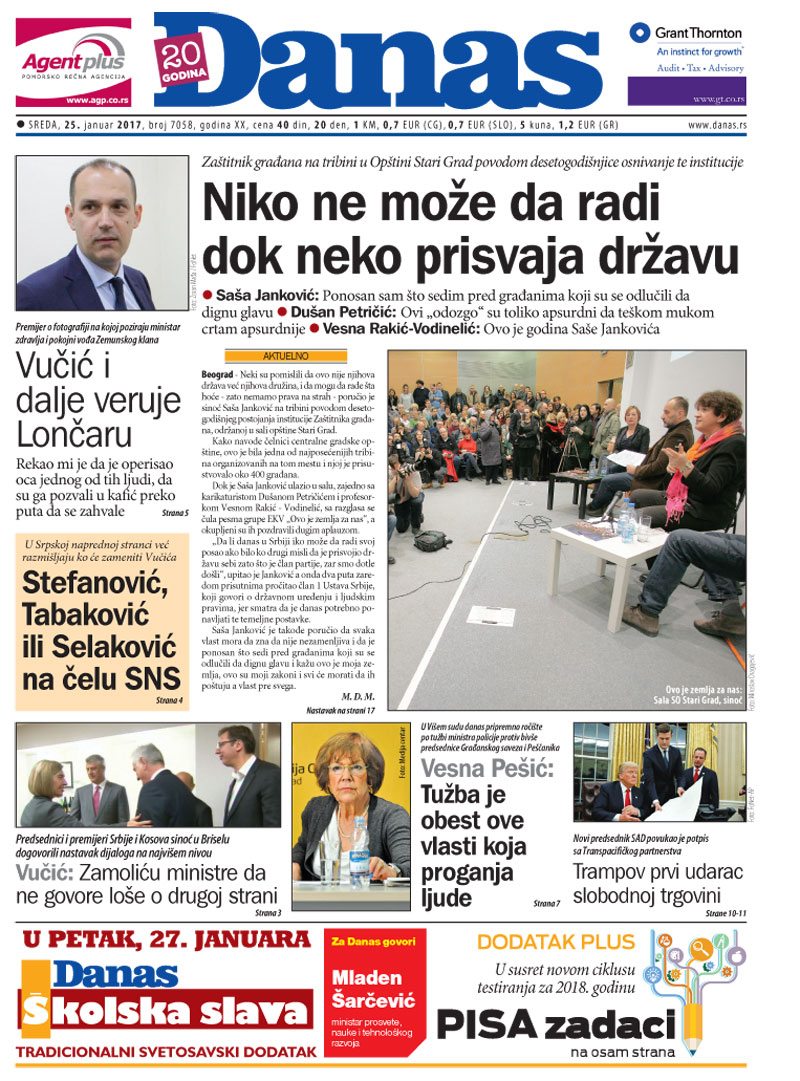 Naslovna za sredu 25.01.2017 1