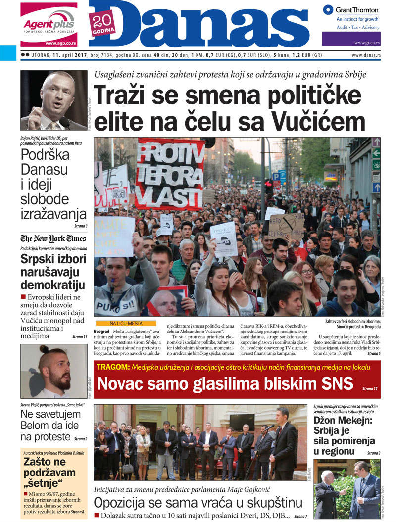 Naslovna za utorak 11.04.2017 1