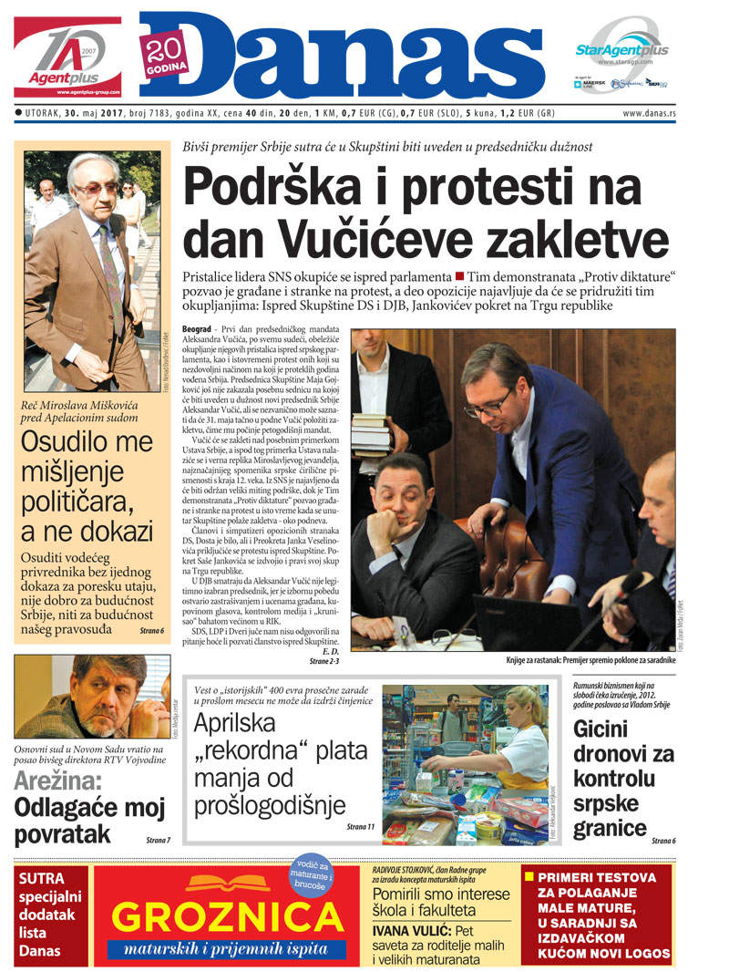 Naslovna za utorak 30.05.2017 1