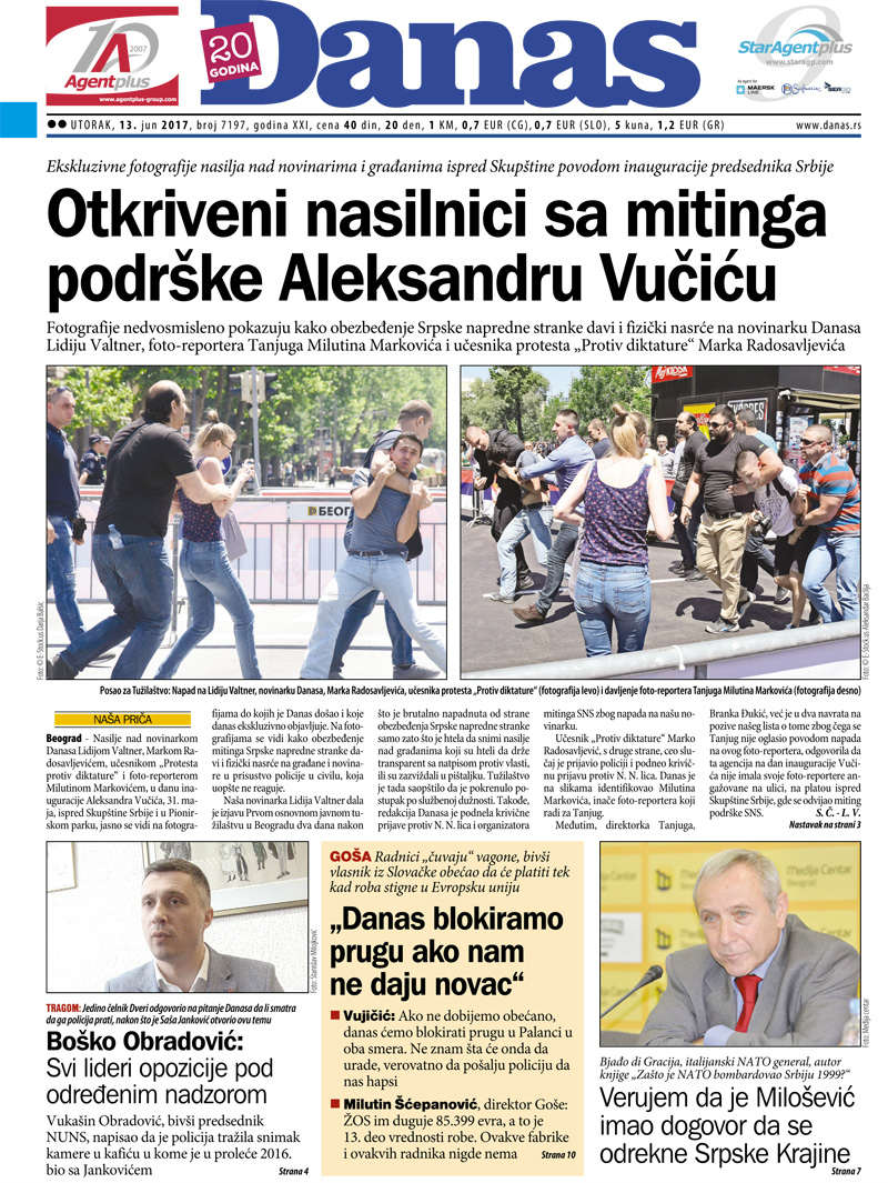 Naslovna za utorak 13.06.2017 1