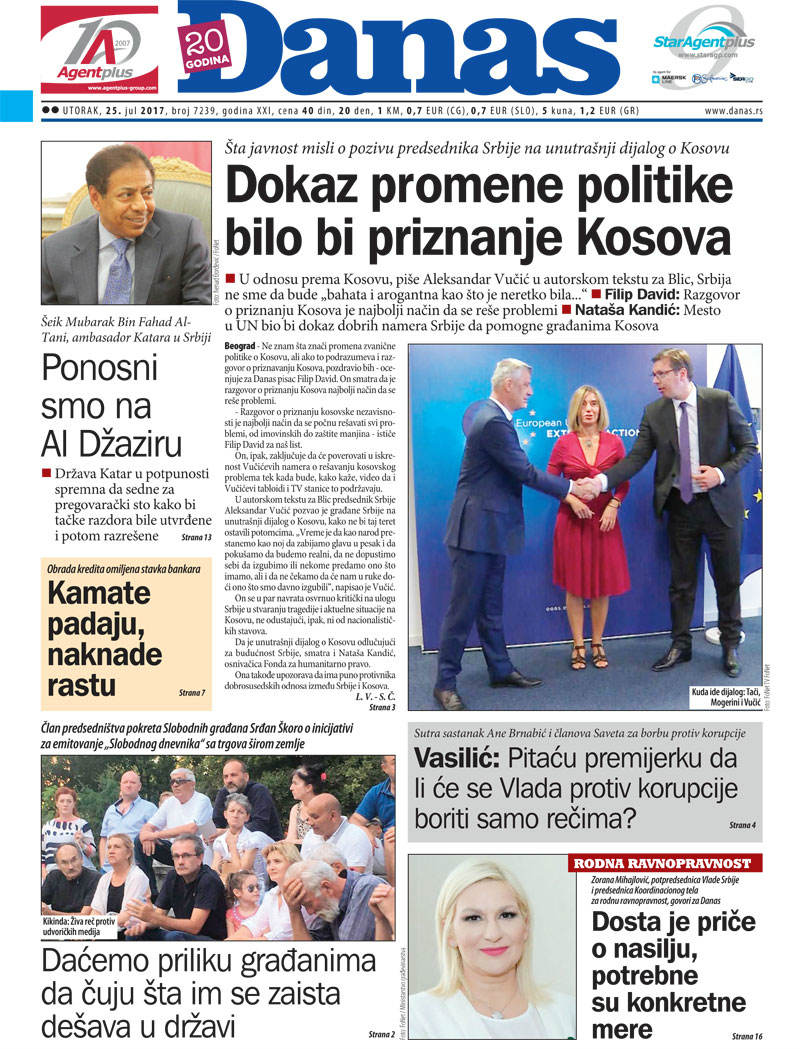 Naslovna za utorak 25.07.2017 1