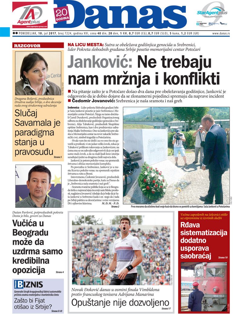 Naslovna za ponedeljak 10.07.2017 1