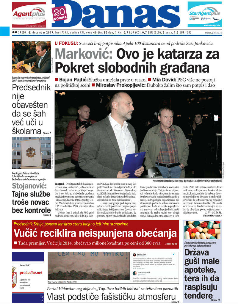 Naslovna za sredu 06.12.2017 1