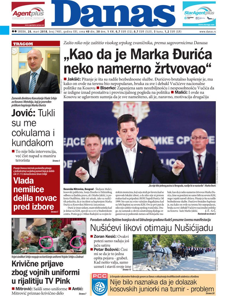 Naslovna strana za 28. mart 2018. 1