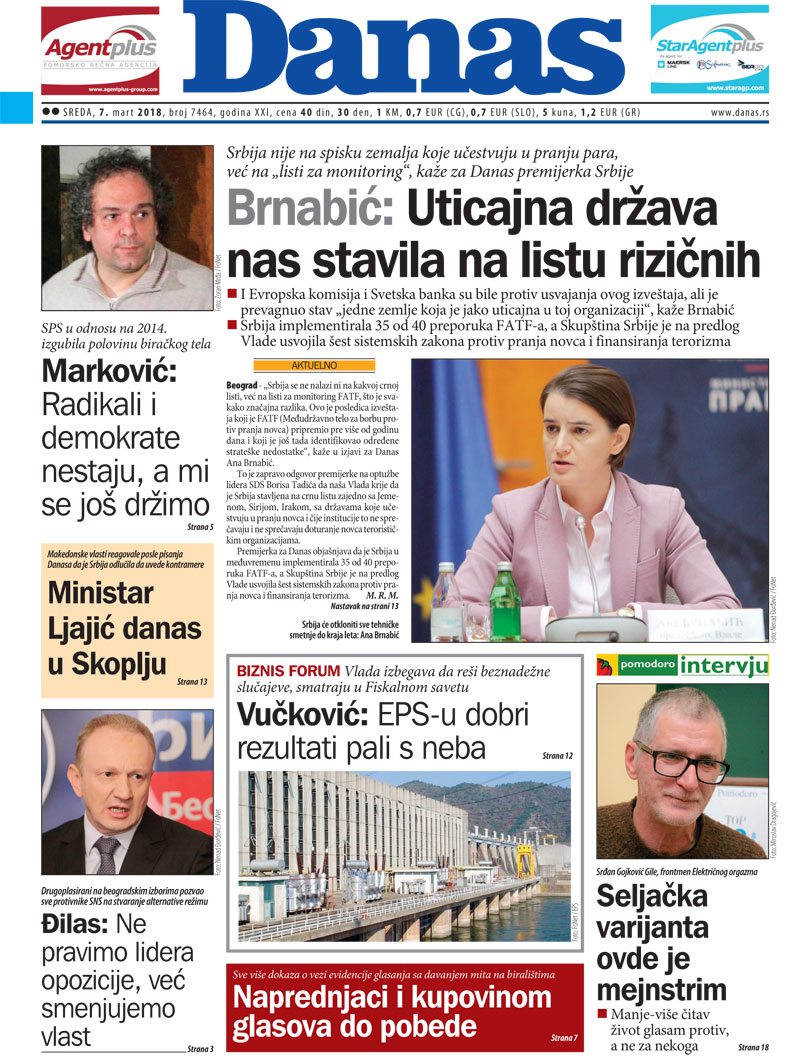 Naslovna za 7. mart 2018. 1