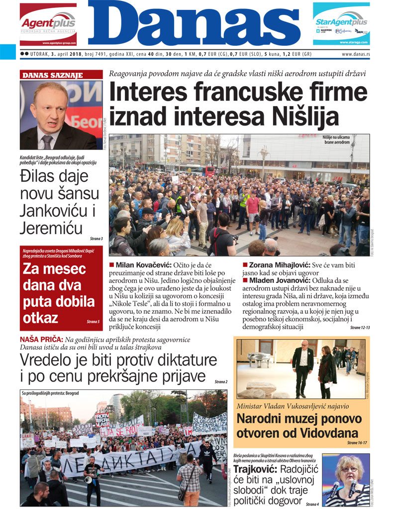 Naslovna strana za 3. april 2018. 1