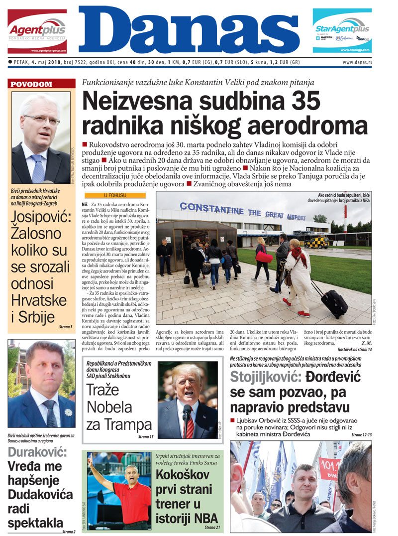 Naslovna strana za 4. maj 2018. 1