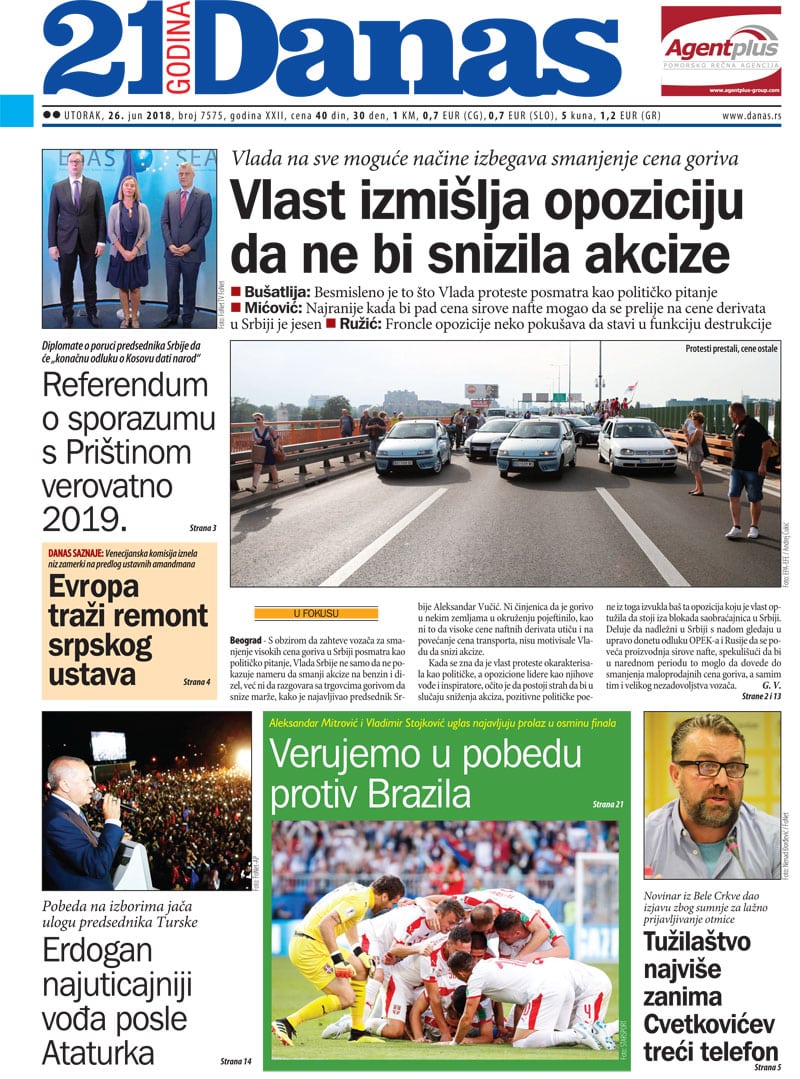 Naslovna strana za 26. jun 2018. 1