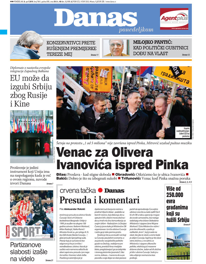 Naslovna za 8. april 2019. 1