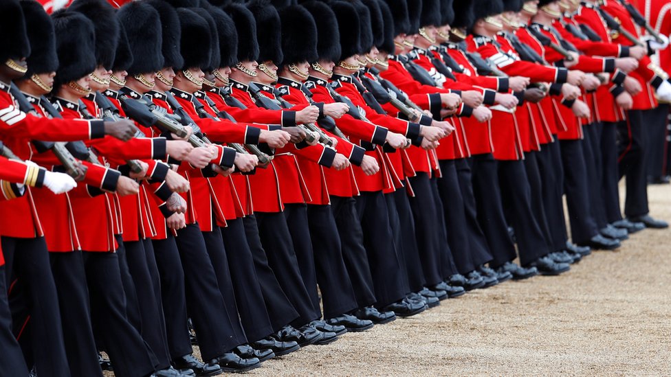 Members of the Coldstream Guards take part in the parade