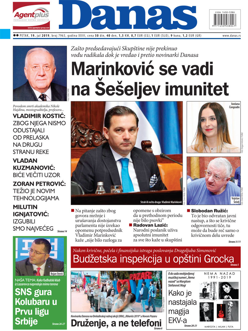 Naslovna za 19. jul 2019. 1