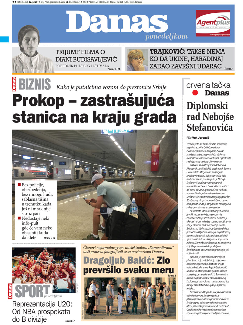 Naslovna strana za 22. jul 2019. 1