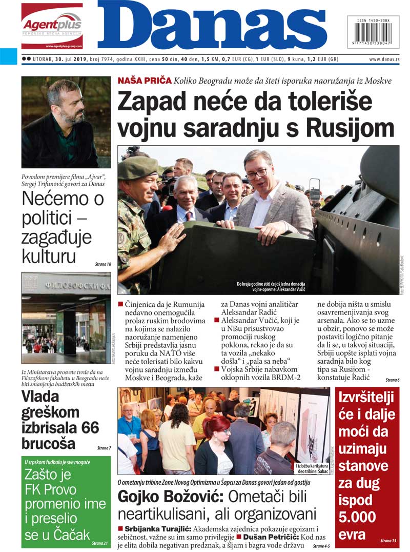 Naslovna za 30. jul 2019. 1