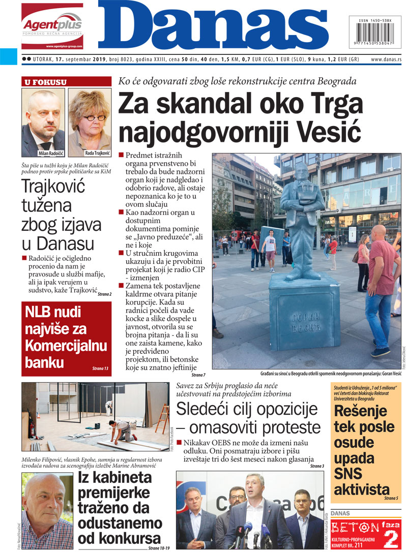 Naslovna za 17. septembar 2019. 1