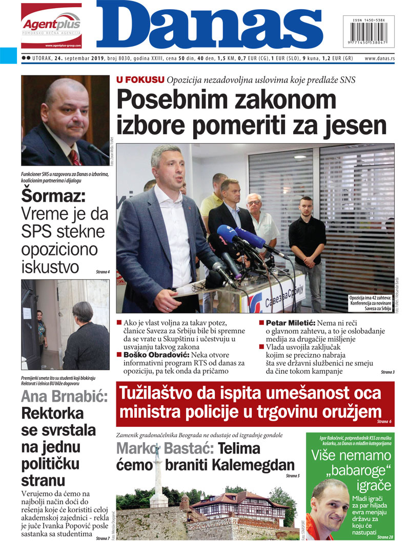 Naslovna za 24. septembar 2019. 1