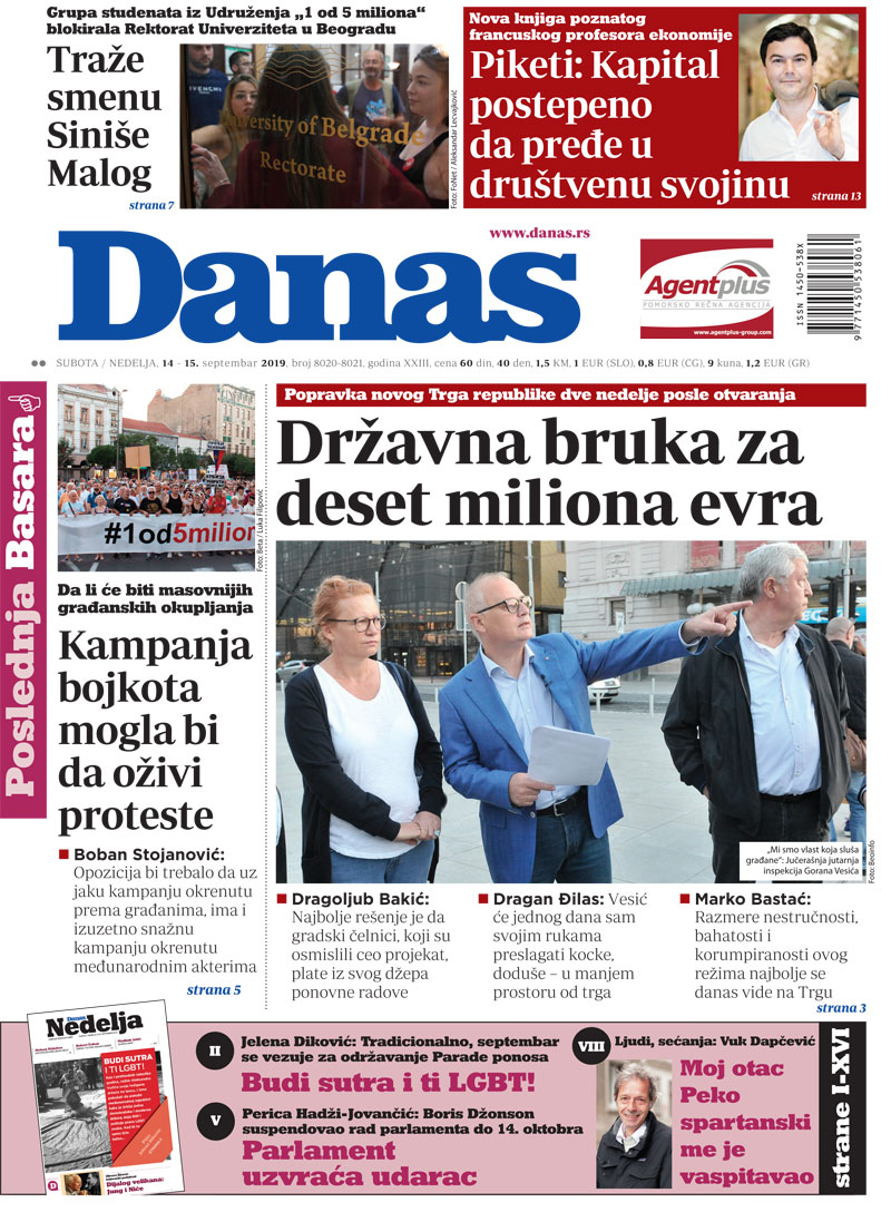 Naslovna za 14. septembar 2019. 1