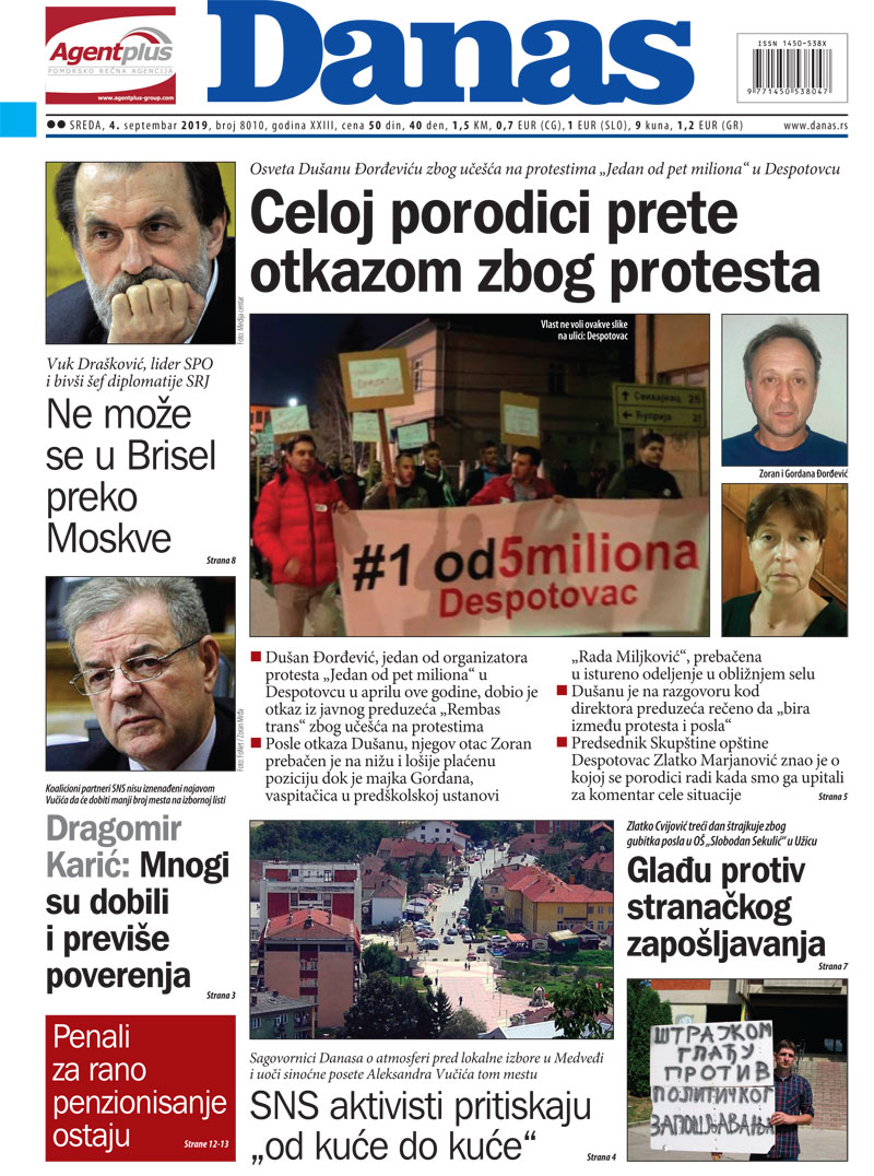 Naslovna za 4. septembar 2019. 1