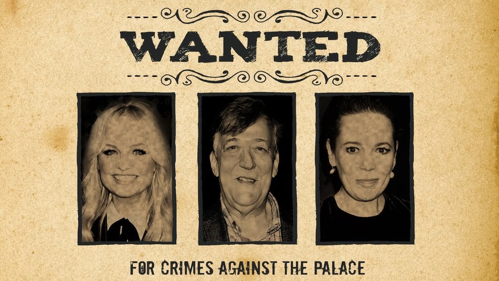 Wanted poster featuring Emma Bunton, Stephen Fry and Olivia Colman