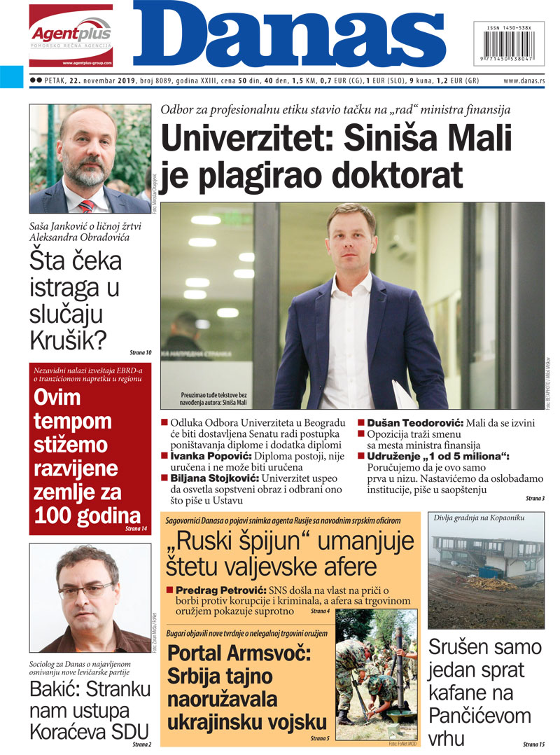 Naslovna za 22. novembar 2019. 1