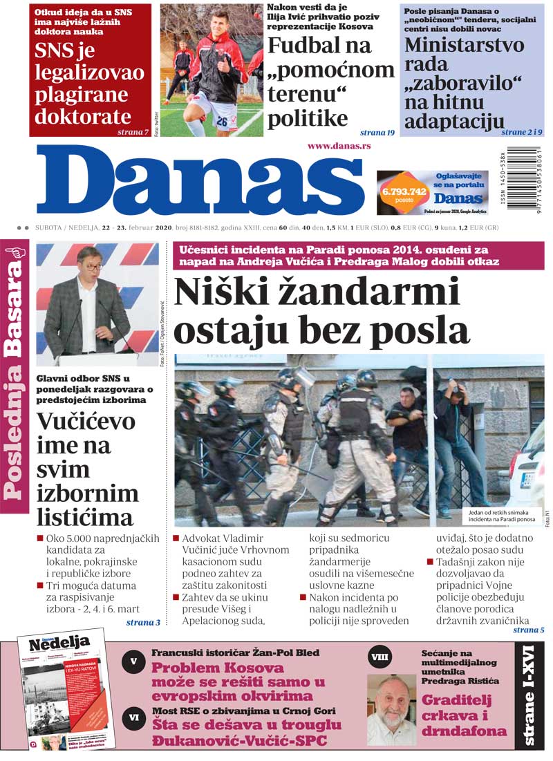 Naslovna za 22. februar 2020. 1