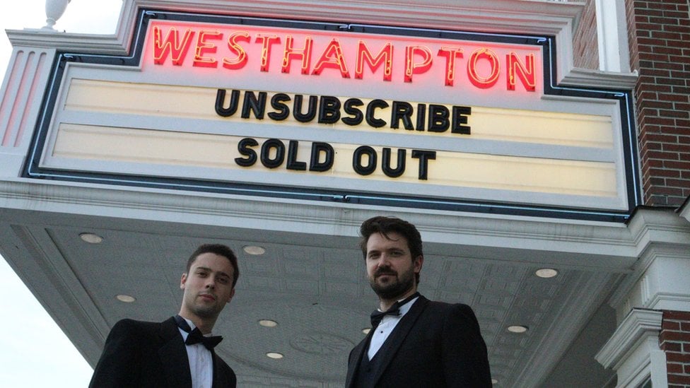 Christian Nilsson and Eric Tabach stood outside a cinema