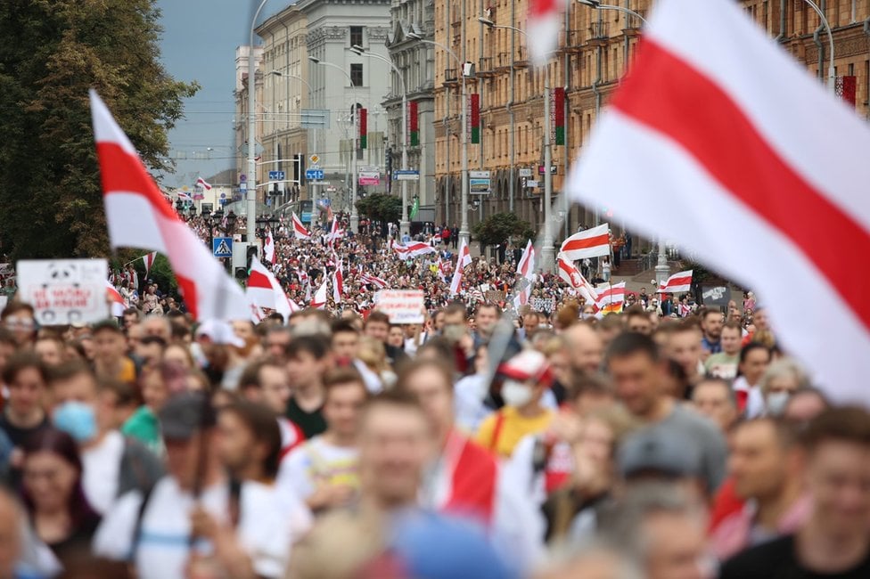 Protesters in Minsk, 6 September