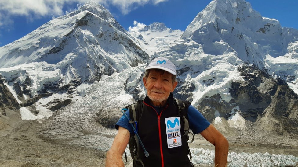 Image shows Carlos Soria in the Himalayas