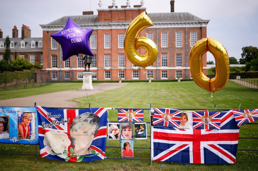 Tributes for Princess Diana outside Kensington Palace
