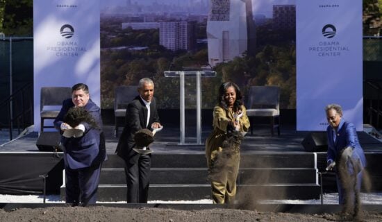 Barack Obama laid the foundation for his future presidential center in Chicago on the 13th