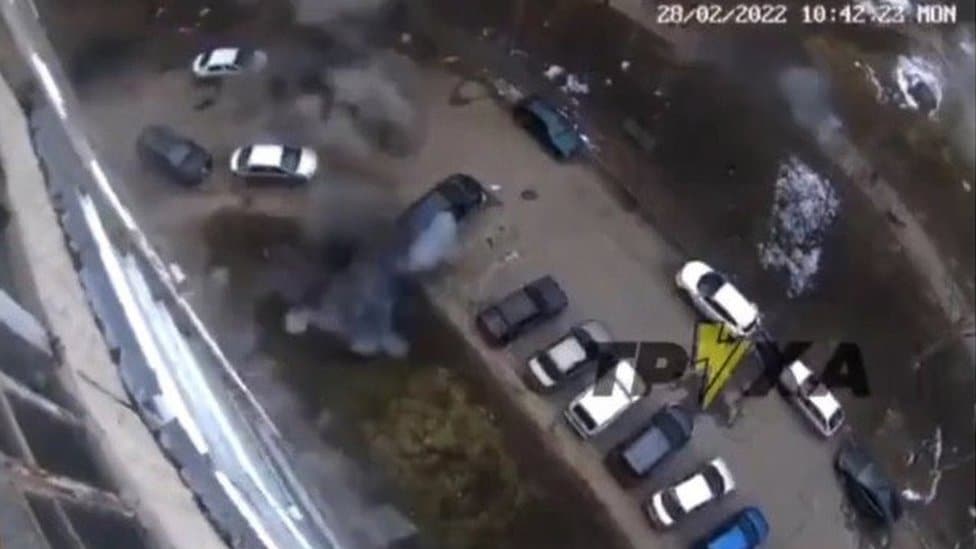 A view of bombs going off in a carpark