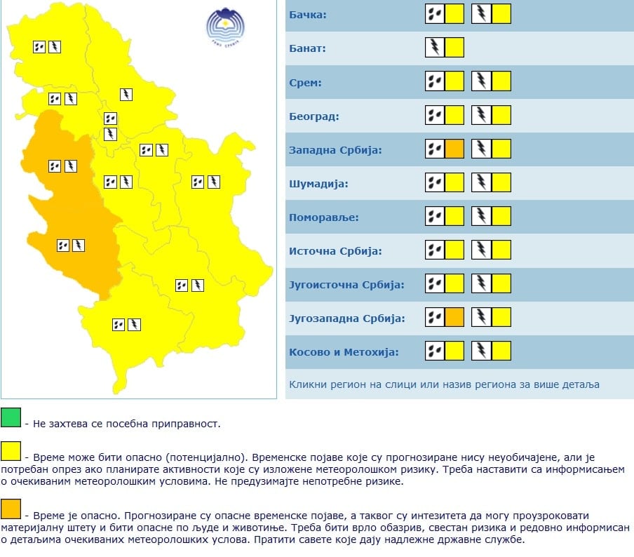Koji delovi Srbije su danas najugroženiji zbog nevremena? (KARTA) 2