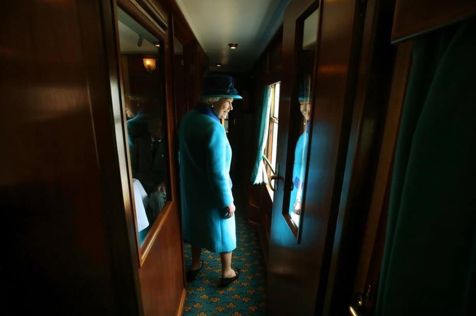 Queen Elizabeth II, on the day she became Britain's longest-reigning monarch, seen on the Scottish Borders Railway