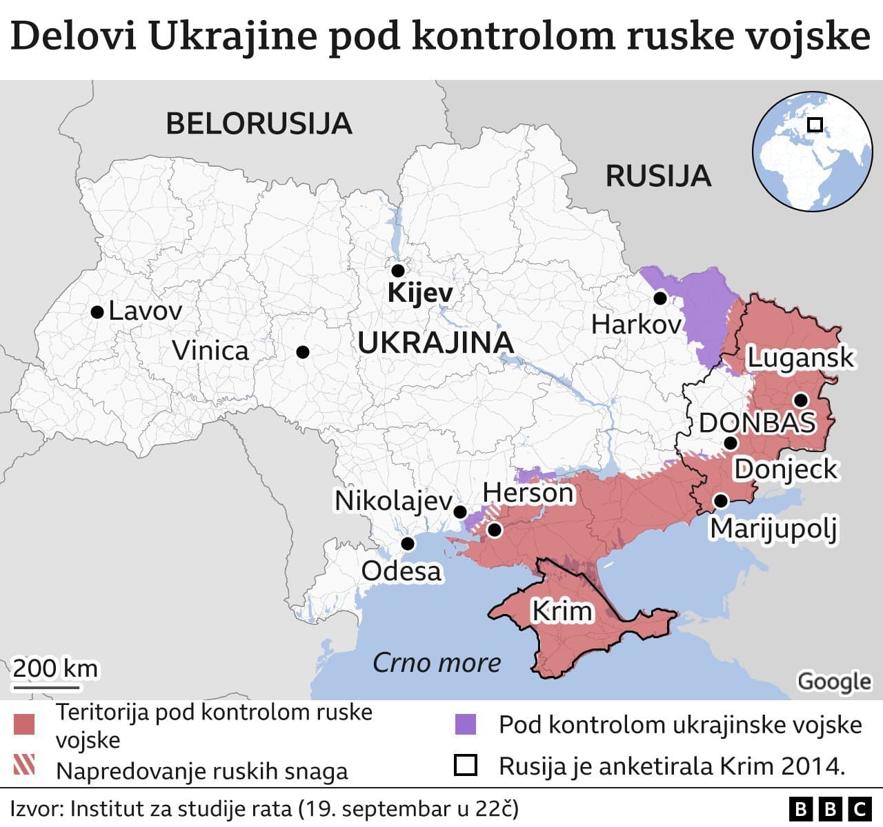 Delovi Ukrajine pod kontrolom ruske vojske