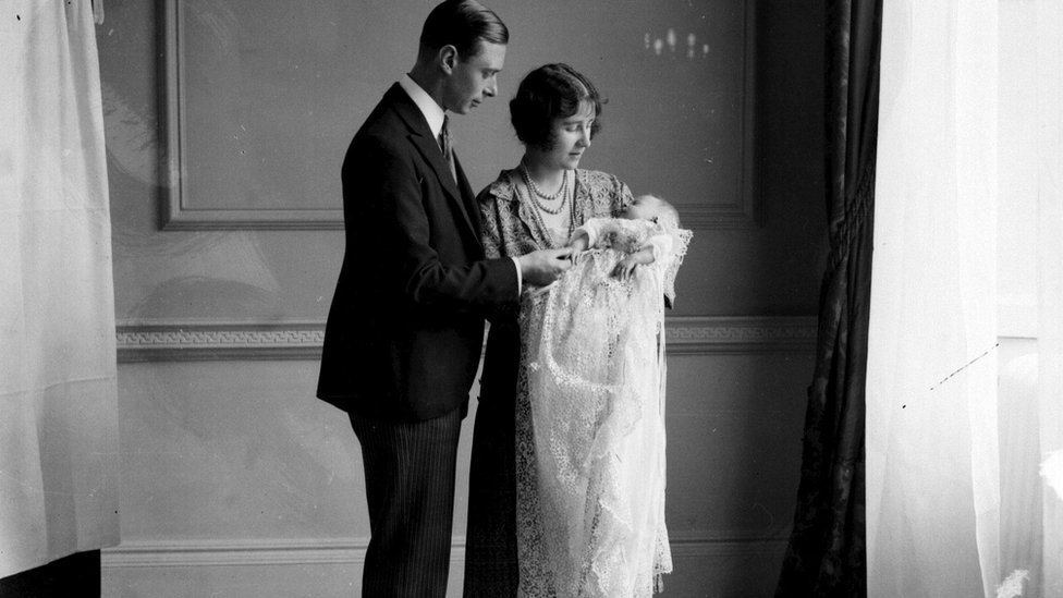 The Duke and Duchess of York with their eldest baby daughter Princess Elizabeth at her christening