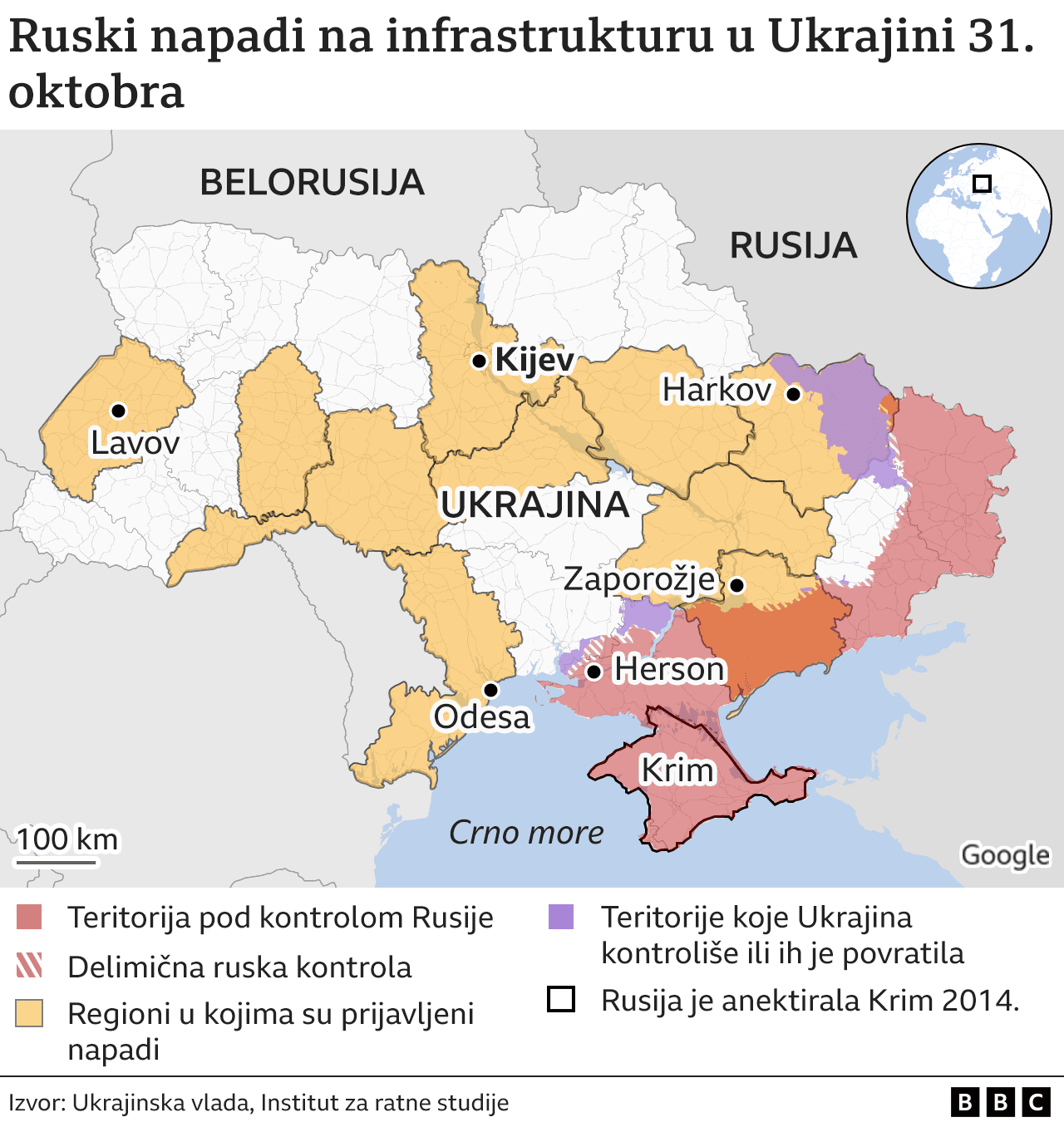 ruski napadi na Ukrajinu 31. oktobra