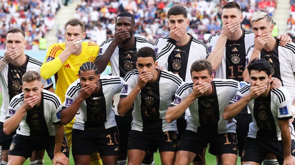 Germany line up before the game against Japan in their World Cup opener