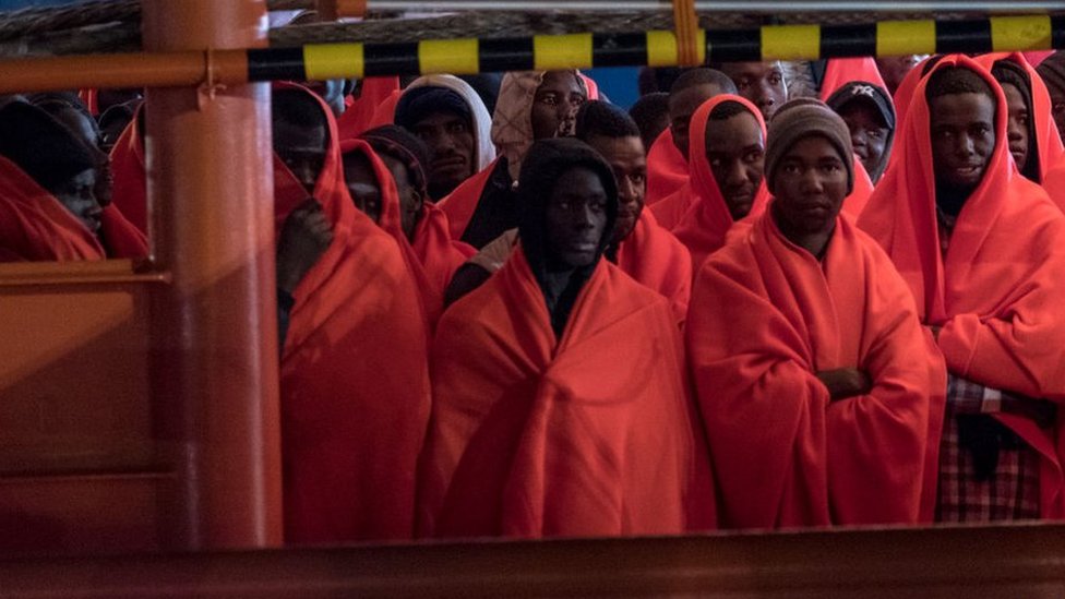 A group of rescued In The Mediterranean Sea