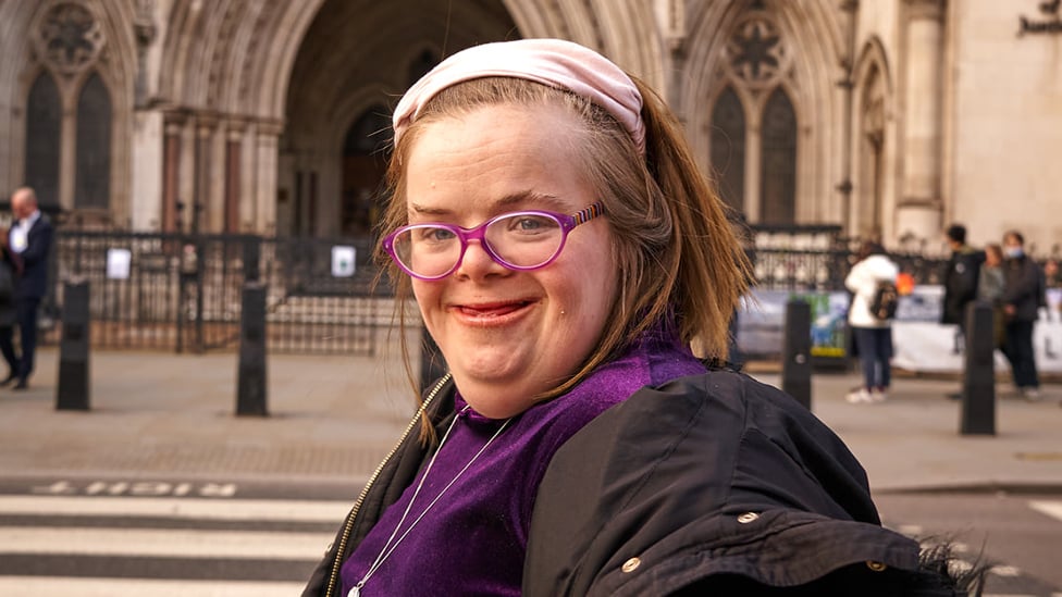 Heidi Crowter outside the British High Court building in London