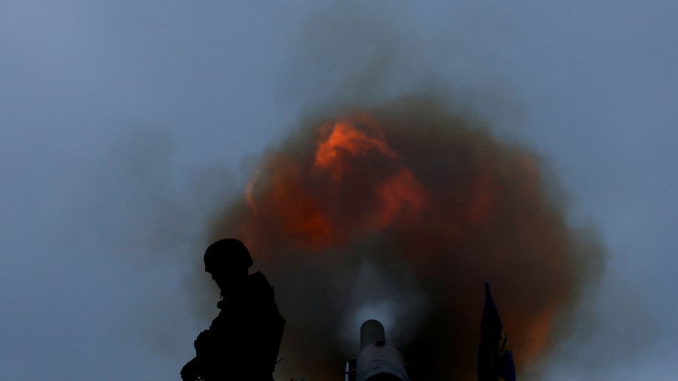 Ukrainian soldiers with the 43rd Heavy Artillery Brigade fire a rocket from a 2S7 Pion self propelled cannon, as Russia's attack on Ukraine continues, during intense shelling on the front line in Bakhmut, Ukraine, December 26, 2022.