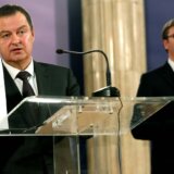 Aleksandar Vucic (R) and Serbian Minister of Foreign Affairs Ivica Dacic (L)