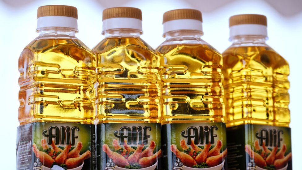 Bottles of refined palm oil