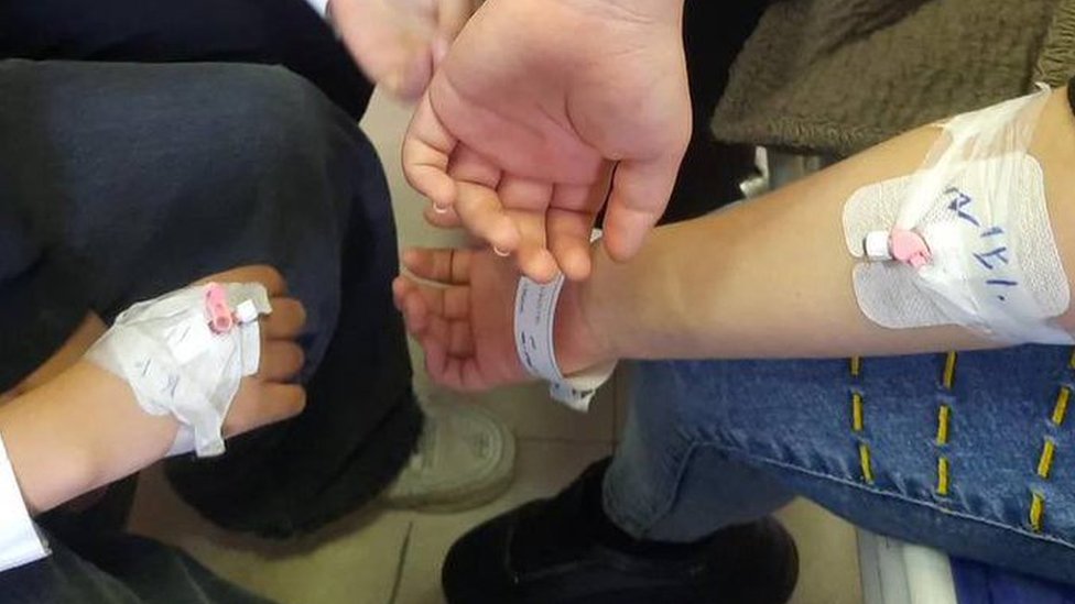 Twitter screenshot of photos online of pupils' arms after blood samples were taken