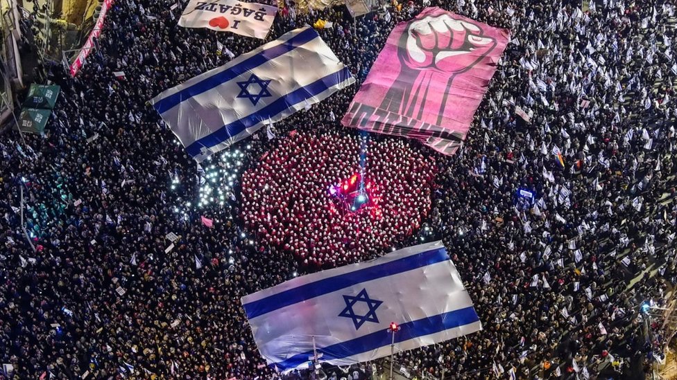 Protests against Israeli government's judicial overhaul, in Tel Aviv