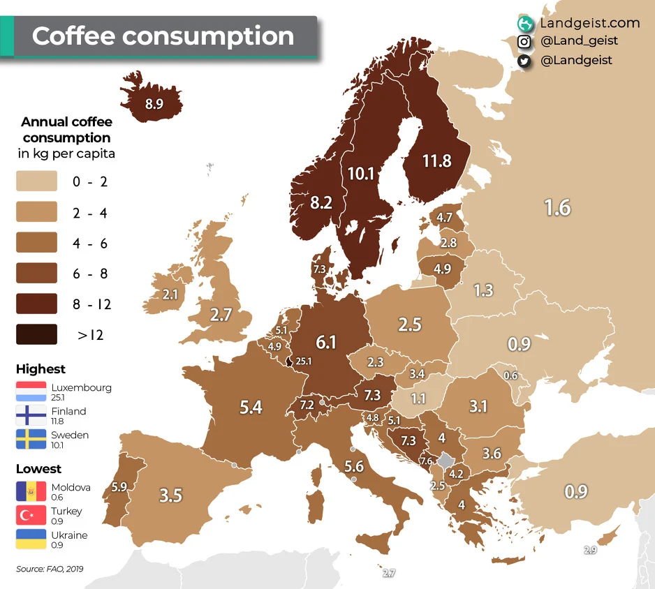 Mapa Evrope koja pokazuje ko su najveće kafopije u Evropi: Evo gde se nalazi Srbija 2