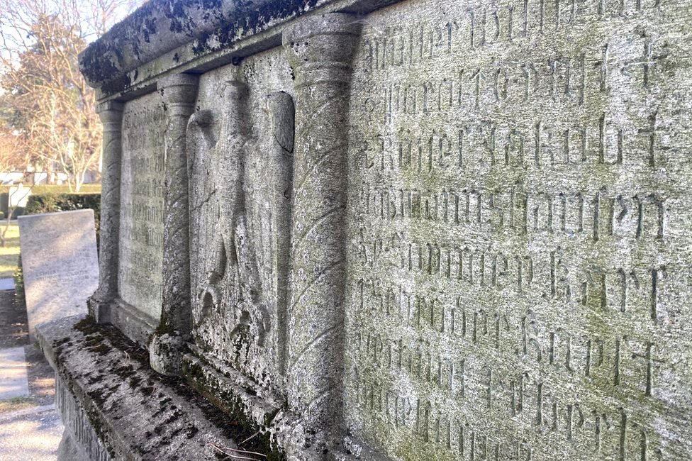 The granite monument at the cemetery in the centre of the Swiss town of Chur