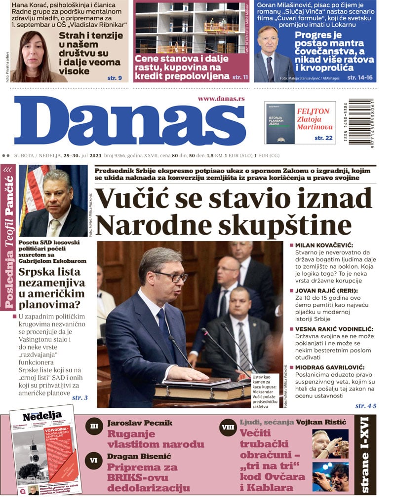 Naslovna strana za 29. i 30. jul 2023. 1