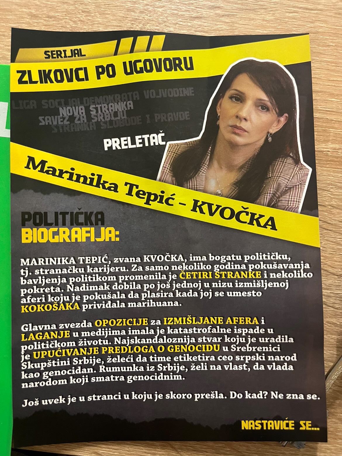 "Sva politika SNS-a staje u jednu reč - nasilje": Flajeri uvredljive sadržine sa likom Marinike Tepić preplavili Novi Sad 1