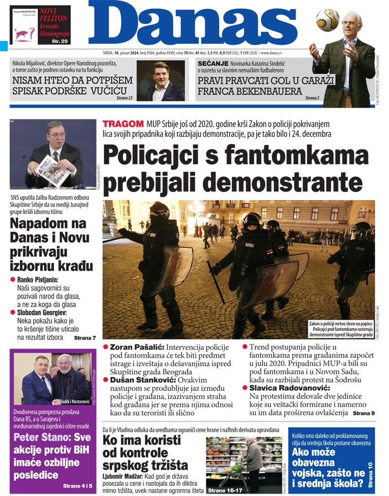 Naslovna strana za 10. januar 2024. 1