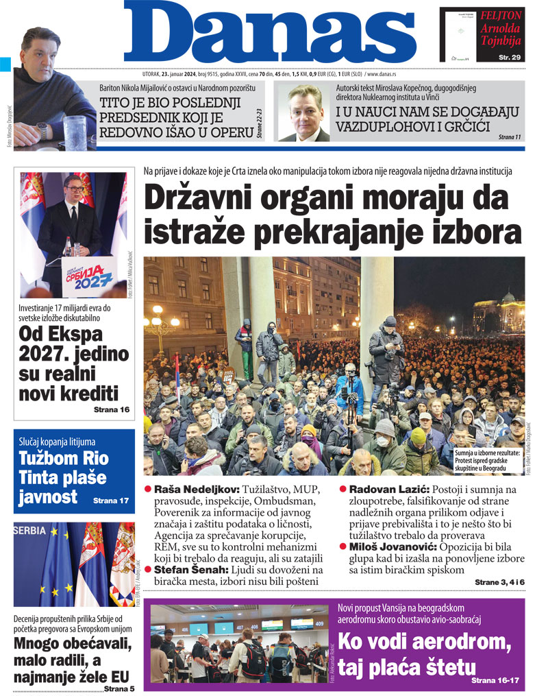 Naslovna strana za 23. januar 2024. 1