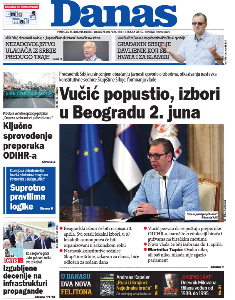 Naslovna strana za 11. mart 2024. 1